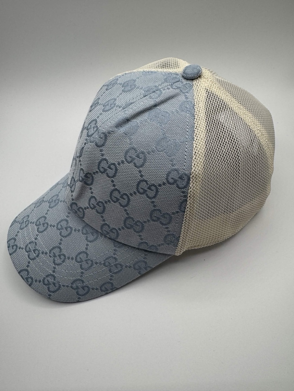 Gucci Light Blue GG Monogram Mesh Baseball Cap - Size M 57CM